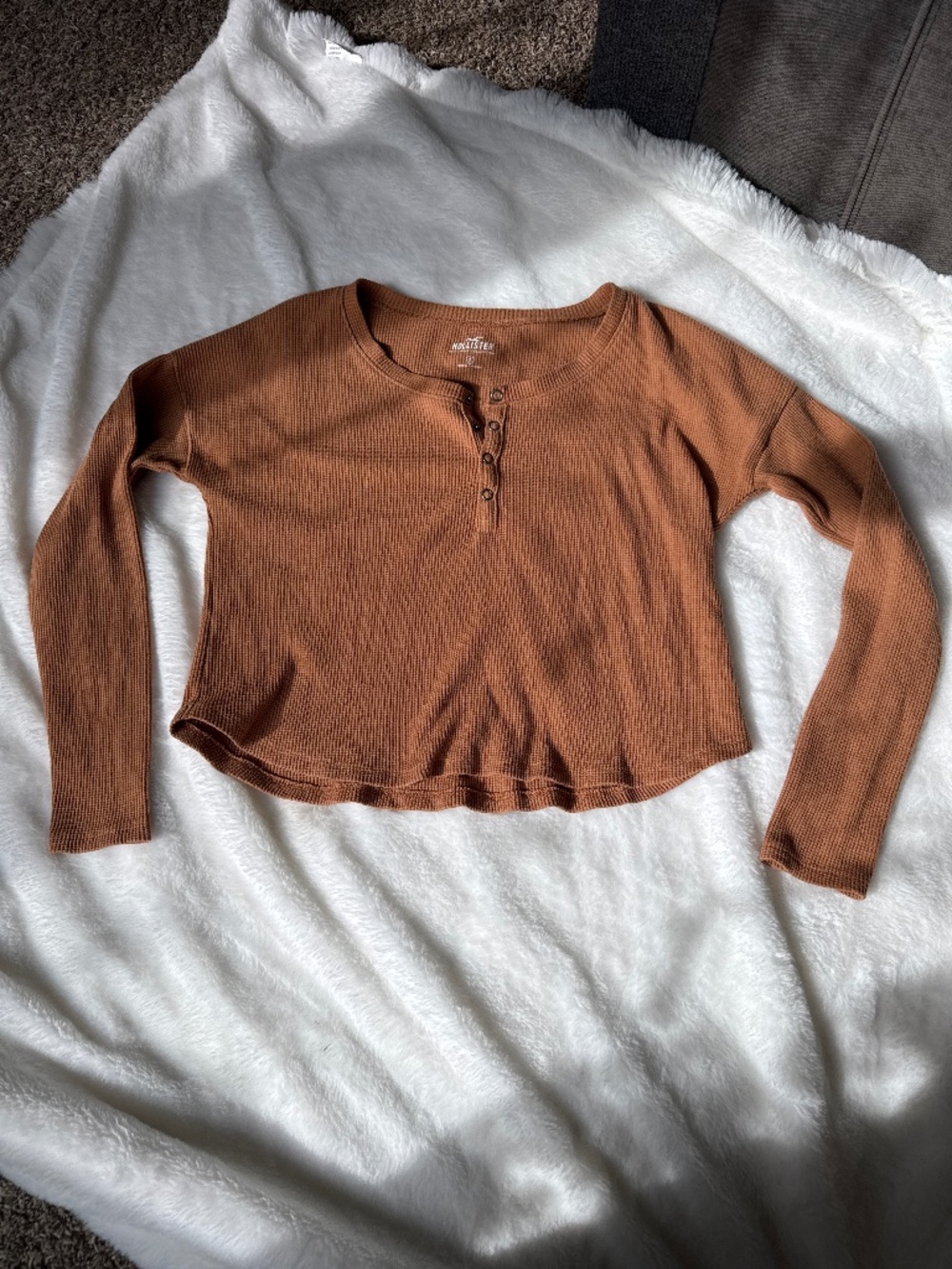 Hollister Camel Long Sleeve Waffle Knit Shirt